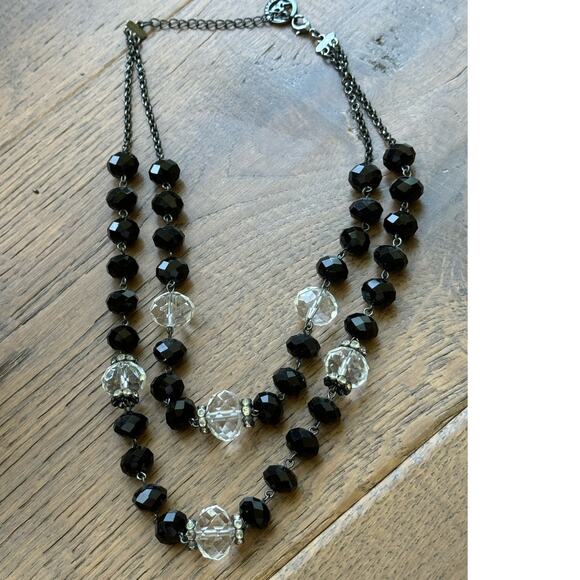 Crown Trifari Multi Chain Silver Tone Black Clear Bead Crystal Necklace - Picture 2 of 5